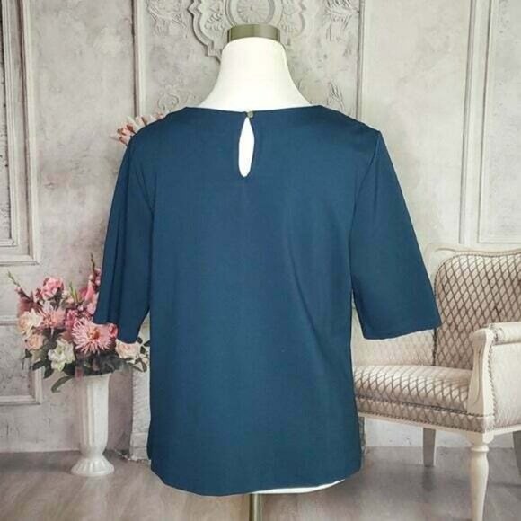 LIZ Claiborne Blue Pullover Jewel Neck Keyhole Back Short Sleeve Top Size Large - Picture 5 of 7